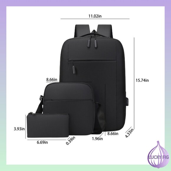 3 PIECE TRAVEL LAPTOP BACKPACK SET - WATER RESISTANT - COMFORT STRAPS - Picture 3 of 4